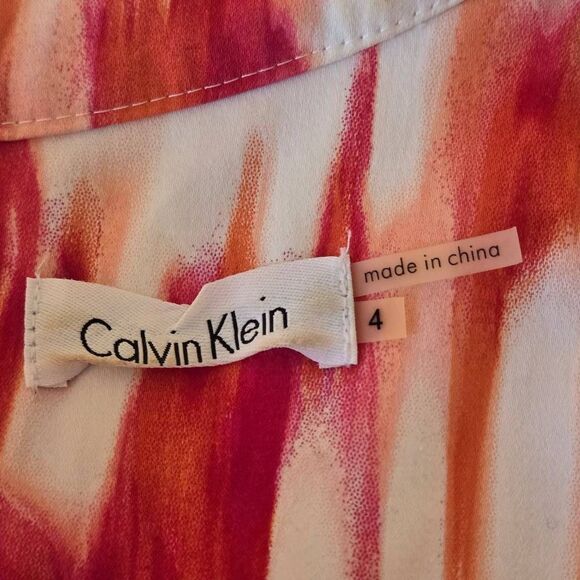 Calvin Klein Womens Abstract Sleeveless Belted Fit & Flare Dress Multicolor Sz 4 - Picture 2 of 11